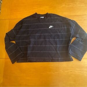 Nike M  black grey striped oversized relaxed knit crop crew sweatshirt
